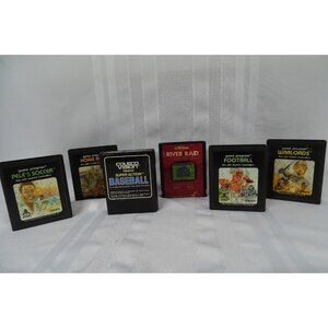 Atari Games Lot of 6 Home Run Warlords Peles Soccer Baseball River Raid Football